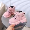 thumbnail image 3 of Babcutegg Toddler Girls Ankle Leather Boots Lace Up Low Heel Non Slip Shoes Fall Winter Fashion Martin Boots Pink Size 12.5 Little Kid, 3 of 8