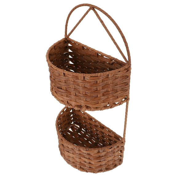 Brown Plastic Wallmounted Storage Basket for Home Organization Duallayer 12.5x8x16 inches