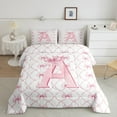 thumbnail image 2 of Manfei Monogrammed A Bedding Twin Comforter Set,Ribbon Bowknot Down Comforter,Pink White Bedding Sets Twin with Comforter,Microfiber Room Decorative Reversible,2 Pieces, 2 of 8