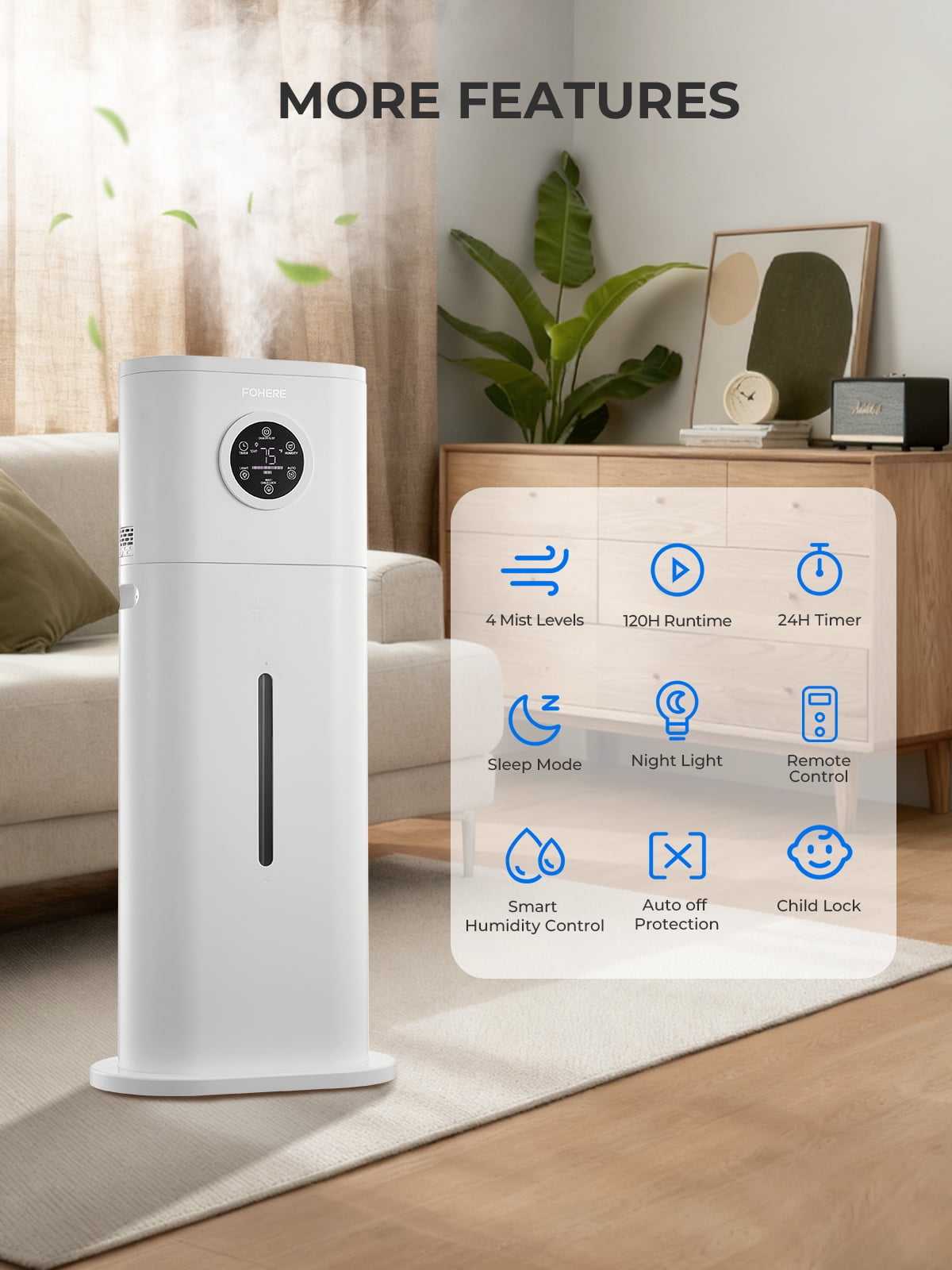 12L Large Room Cool Mist Humidifier, Ultrasonic Floor Humidifier with Smart Humidity Control, 24H Timer, Sleep Mode, Auto Shut Off, Quiet Top Fill Design, Ideal for Home, Baby Nursery, Plants, White