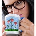 thumbnail image 2 of 3drose, Valentine Folk Art, Whimsical Heart Flowers Blue Background, 15oz Two-tone Blue Mug, 2 of 6