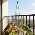 thumbnail image 3 of Flower Shaped Hanging Bird Feeder, Dual Purpose Outdoor Wild Bird Seed & Water Feeding Tray, Decorative Petal Hummingbird Feeder for Garden Patio Backyard(Purple), 3 of 5
