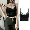 thumbnail image 5 of Women Black Velvet Camisole Gothic Punk Spaghetti Straps V-Neck Lace Crop Top, 5 of 19
