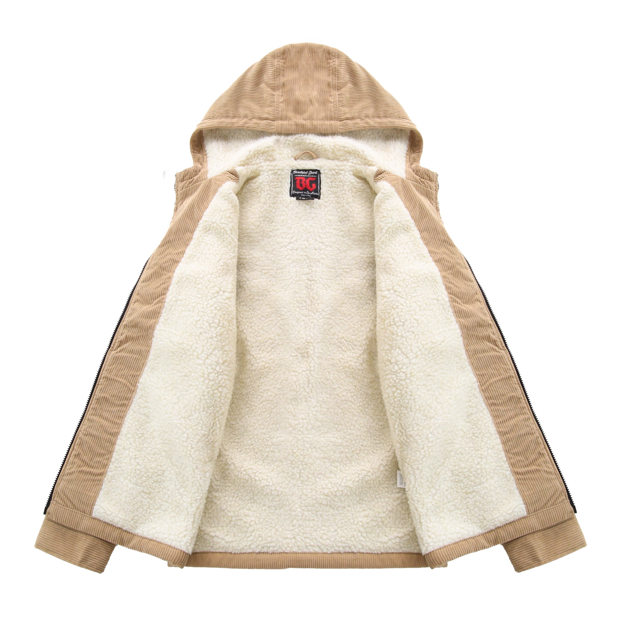 Beautiful Giant Men's Corduroy Jacket with Sherpa Lining Winter Warm Zip-Up Hooded Coat Thick Thermal Outerwear
