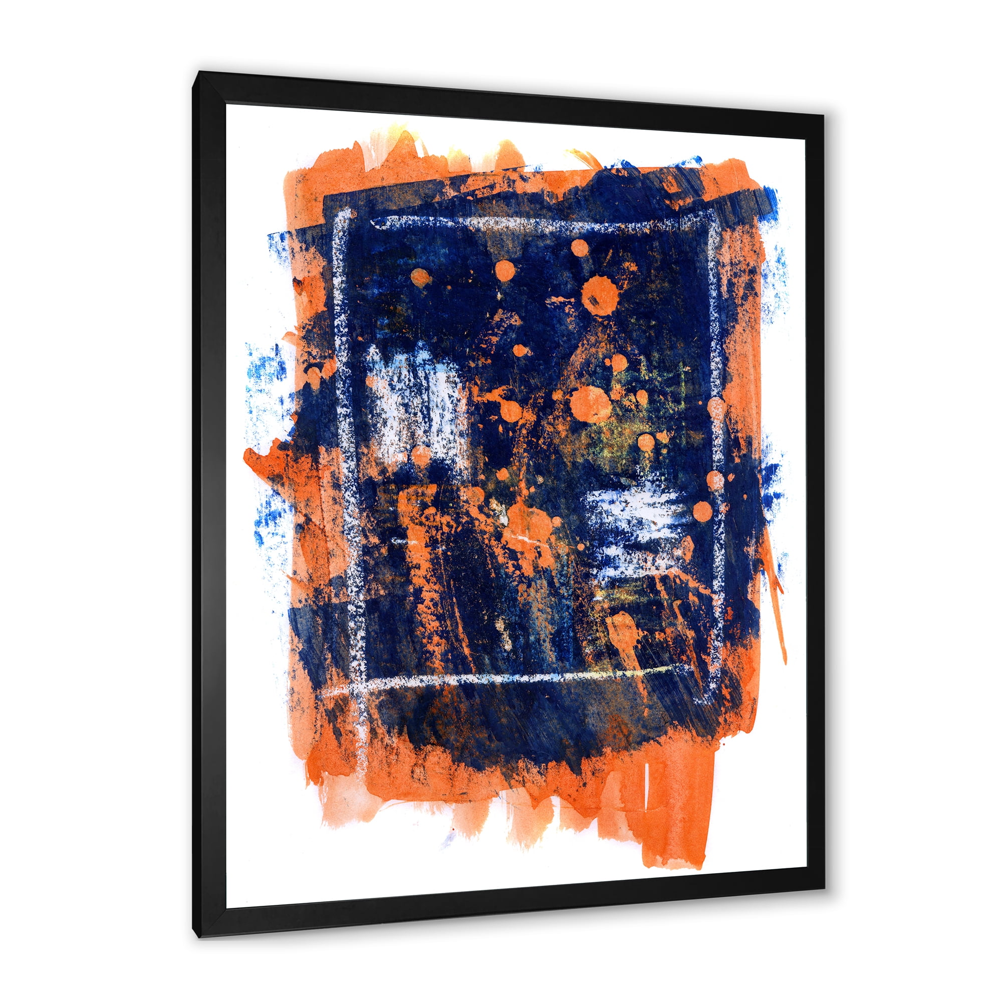 Designart 'Navy Blue and Orange Abstract' Modern Framed Art Print