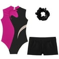 thumbnail image 4 of YONGHS Girls Sparkly Dance Unitards Biketards Gymnastics Leotards with Shorts Hair Tie Hot Pink 12, 4 of 5