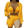 thumbnail image 1 of Txlixc Blusa de cuello de solapa de manga larga + pantalones cortos + chaleco de cuello colgante Txlixc  moda, 1 of 3