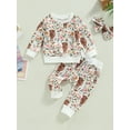 thumbnail image 2 of Bagilaanoe 3Pcs Toddler Baby Girl Long Pants Set Floral Print Long Sleeve Sweatshirt Pullover Tops + Sweatpants + Headband 6M 12M 18M 24M 3T Kids Casual Sweatsuits, 2 of 8