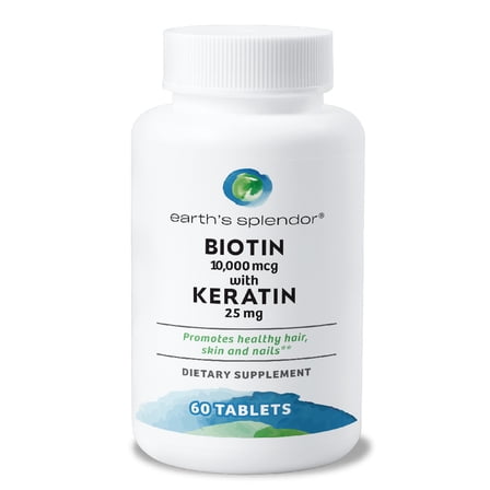 Earth's Splendor Biotin 10,000 mcg   Keratin 25mg, 60- Day Supply