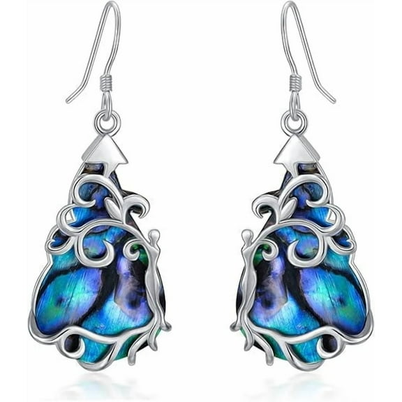 CACA LADY Tree of Life Dangle Earrings 925 Sterling Silver Teardrop Abalone Drop Earrings Jewelry for Women