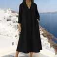 thumbnail image 2 of BUIGTTKLOP Cotton Linen Summer Dresses for Women 3/4 Sleeve Maxi Dresses Casual V Neck A Line Flowy Long Dresses Beach Vacation Clothes, 2 of 6