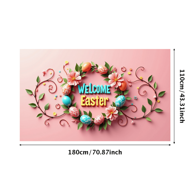 Welcome Easter Floral Eggs Banner Backdrop Background Sign Poster Decoration Display Holiday Party Event Celebration Spring Festive Vibes Decor