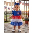 thumbnail image 3 of BemeyourBBs Toddler Baby Girl 4th of July Dress Fourth of July Outfit Baby Girl Independent Day Dress Summer Clothes Patriot Flag Embroidery Short Sleeve Sequins Stars Layered Tulle Dress Headband, 3 of 9