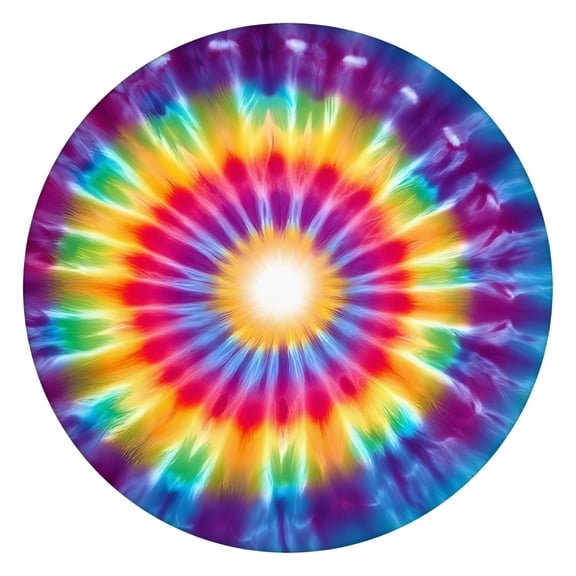 Rainbow Tie Dye Radial Pattern Round Fitted Tablecloth with Elastic Edge,Dining Table Cover Waterproof,Outdoor Round Tablecloth for Camping,Dining,Indoor and Outdoor
