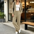 thumbnail image 6 of Hzzrkos Women Casual Loose Solid Color Crew Neck Long Sleeve Relaxed Fit Sweatshirt Top Matching Wide Leg Pants Two Piece Outfit Tracksuit Khaki M, 6 of 7