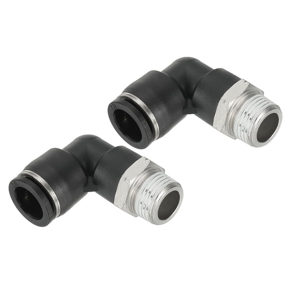 Uxcell 2 Pcs Male Elbow 1/2" Tube OD x 3/8" NPT Thread 90 Push to Connect Fittings