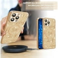 thumbnail image 4 of for iPhone 14 Pro Max Phone Case Glitter, Compatible with Magsafe Magnetic Cases, Transparent Luxurly Plated Sparkly Design, Soft Shockproof Camera Lens Protective Back Cover, Gold, 4 of 13