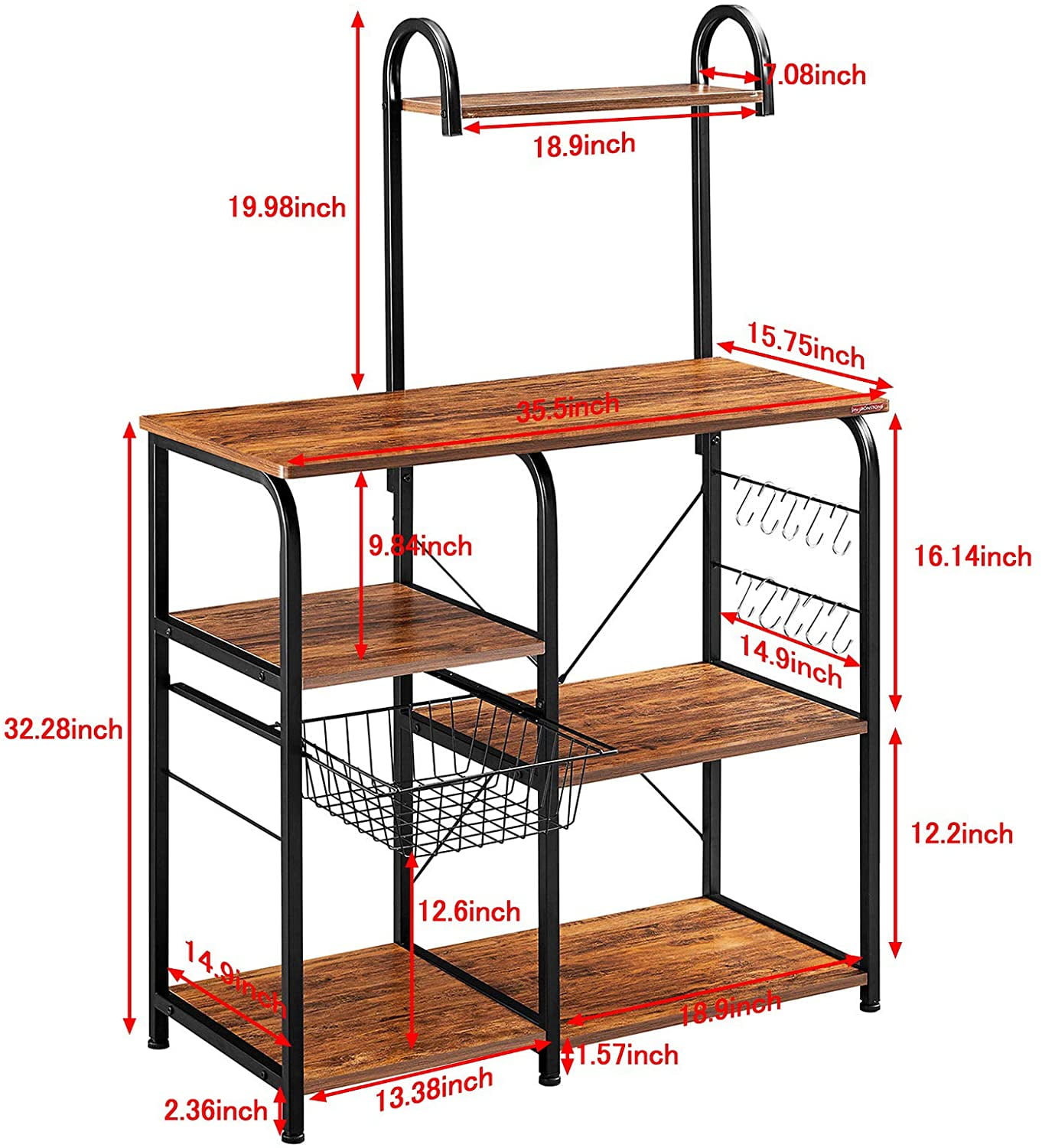Mr IRONSTONE Vintage Kitchen Baker s Rack Utility Storage Shelf 35.5 Microwave Stand 3 Tier 4 Tier Shelf for Spice Rack Organizer Workstation with 10 Hooks Walmart