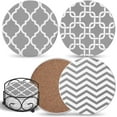 thumbnail image 1 of for Drinks Absorbent with Holder - 6 Gray Ceramic Stones with Mix Patterns & Cork Back, Use as House r, Living Room or Coffee Bar r, Outdoor s - Housewarming, 1 of 7