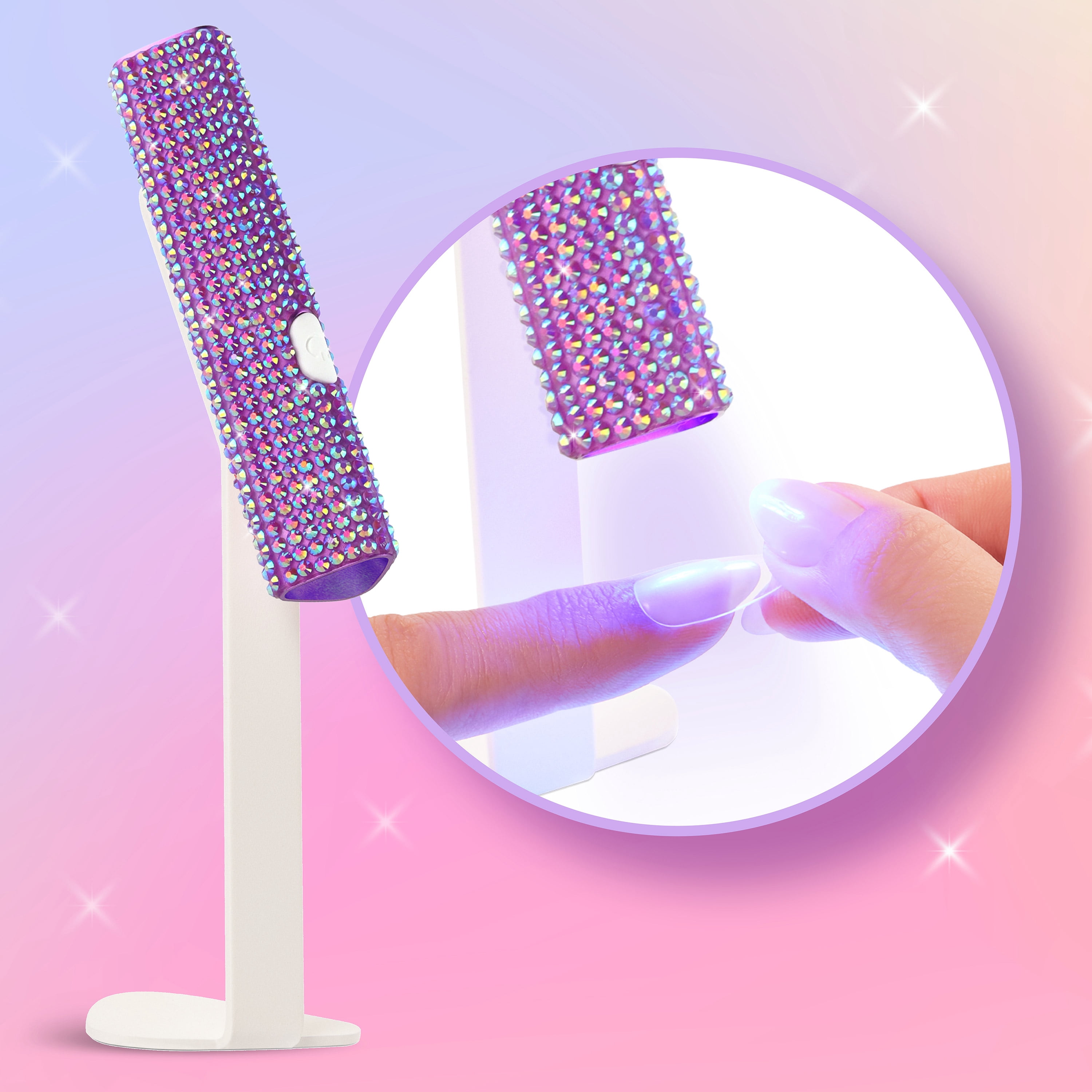 Salon Perfect Cordless Nail Lamp with Stand, Handheld UV/LED Light for Gel Nail Polish, Rechargable USB Nail Dryer for Fast Curing, Pink