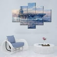 thumbnail image 3 of Canvas Wall Art Navy Blue Decor Battleship in The WWII Paintings Boat Ship Pictures 5 Piece Premium Quality Prints Artwork House Decorations Framed Stretched Ready to Hang, 60" Wx40 H, 3 of 6