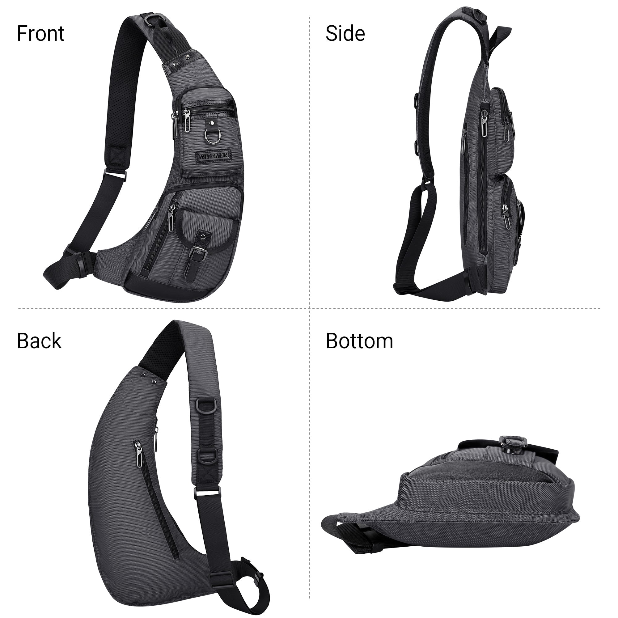 WITZMAN Sling Bag for Men Crossbody Bag Travel Sling Backpack Slim Chest Bag Lightweight Casual Daypac (B702 Silvery Grey)