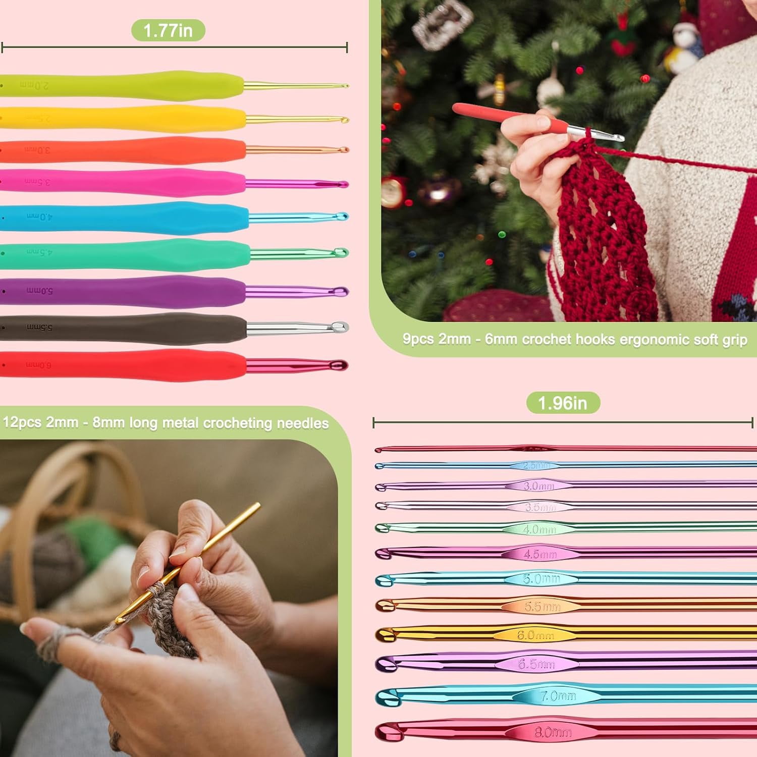 Crochet Hooks Set with Case, 73-Piece Crochet Hooks Kit Ergonomic Aluminum Alloy Crochet Hook Colorful Crochet Needles for Making Socks, Gloves, Bag, Hat, Sweater