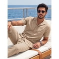 thumbnail image 3 of RICHCOIN Men 2 Piece Linen Outfit Beach Button Down Shirt Casual Loose Pant Sets, 3 of 7
