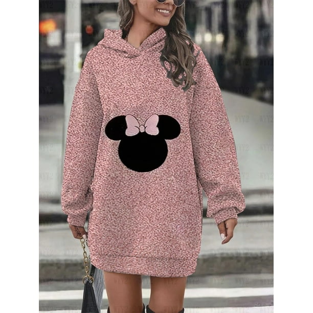 Sudadera con capucha de Minnie para mujer, vestido suelto de Disney, suéter estampado de moda informal, sudadera con capucha, suéter de moda para mujer