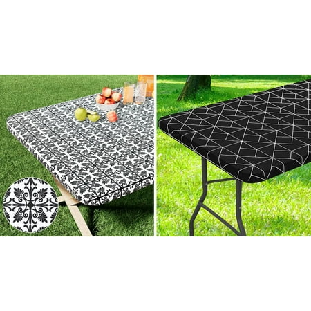 

Rectangle Fitted Plastic Table Cloth 100% Waterproof Plastic Table Cover Fits 4 Foot Folding Tables for Picnic Camping Outdoor (Black 30 x 48) Black