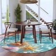 thumbnail image 4 of Summer Nautical Round Living Room Rugs 5 ft, Ocean Wave Coastal Starfish Shell Conch Washable Area Rug with Non-Slip Sturdy Edge Binding Round Carpet for Entryway Kitchen Bedroom Bathroom, 4 of 9