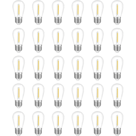30-Pack YANTON Outdoor String Light Bulbs, Waterproof S14 Replacement Bulb, E26 Base, 1W 120V, 2700K Warm White