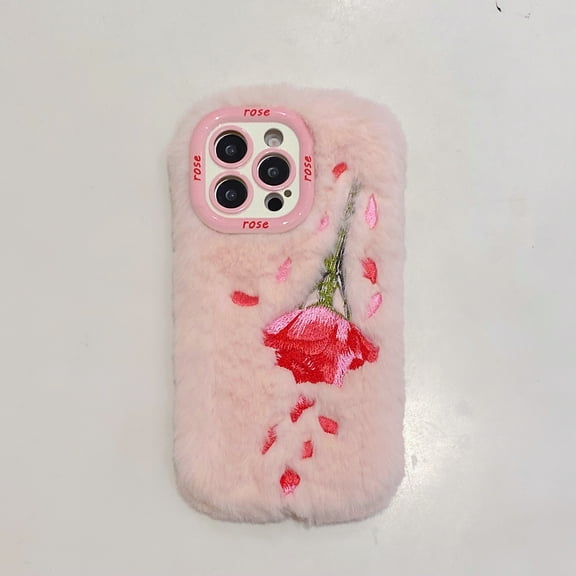 Allytechgroup Compatible with iPhone 16 Pro Cute Plush Case with Stand, Slim Phone Case with Camera Lens Kickstand for Women Girls Shockproof Anti-Scratch Protective Bumper for iPhone 16 Pro, Pink