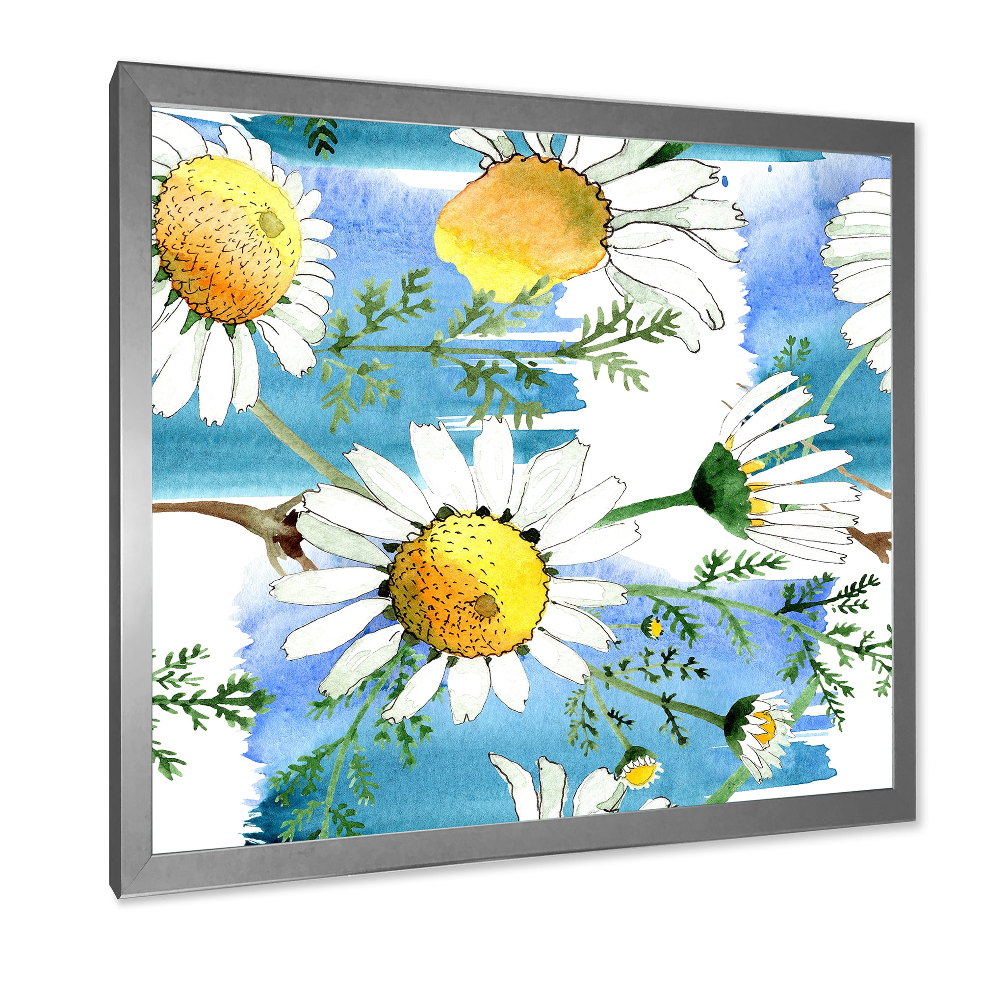 Wild Spring White Chamomile Flowers 16 in x 16 in Framed Painting Canvas Art Print, by Designart