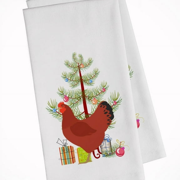 Carolines Treasures BB9210WTKT  Hampshire Red Chicken Christmas White Kitchen Towel Set of 2 Dish Towels Teal 19 X 25"