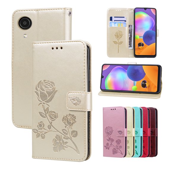For Samsung Galaxy A03 Core Rose Embossed Leather Phone Case