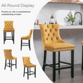thumbnail image 5 of 27.2 Inch Counter Height Bar Stools with Tufted Velvet Modern Upholstered Bar Stool with Wood Legs Kitchen Stool Chair Padded Seat, Rivet Trim Button and Back Ring Pull(Gold,Set of 2), 5 of 9