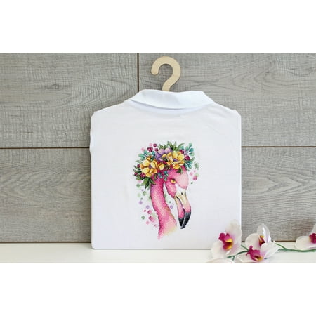 UPC: 4627167301564 | Counted Cross Stitch Kit Summer Flamingo SV-547 Needlework Easy Small By MP Studia Pink Flowers Canvas Cotton