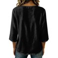 thumbnail image 3 of JULMCOMO Cotton Linen Shirts for Women Crew Neck 3/4 Sleeve Loose Fit Vintage Blouses Casual Comfy Spring Fall Shirts Black 3XL, 3 of 6