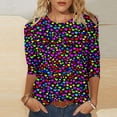 thumbnail image 2 of Ruimatai Women's Casual Printed Three-Quarter Sleeve T-Shirt Loose Fit Round Neck Blouse Top For Comfortable Everyday Wear, 2 of 5