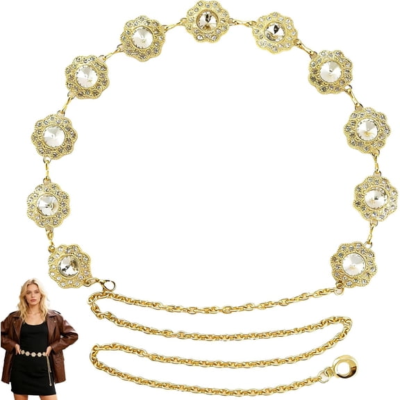 Chain Belt Belt Metal Rhinestone Cowgirl Chain for Dresses Jeans Women Bling