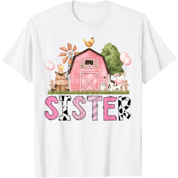 Exquisite and comfortable-Sister Pink Farm Animal Birthday Kids Matching Family T-Shirt