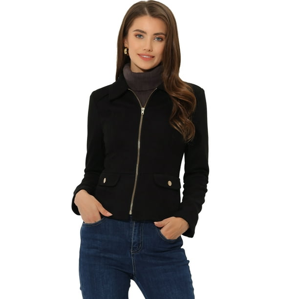 Bomber Mujer Allegra K Abrigo Corto De Gamuza Sintu00e9tica Para