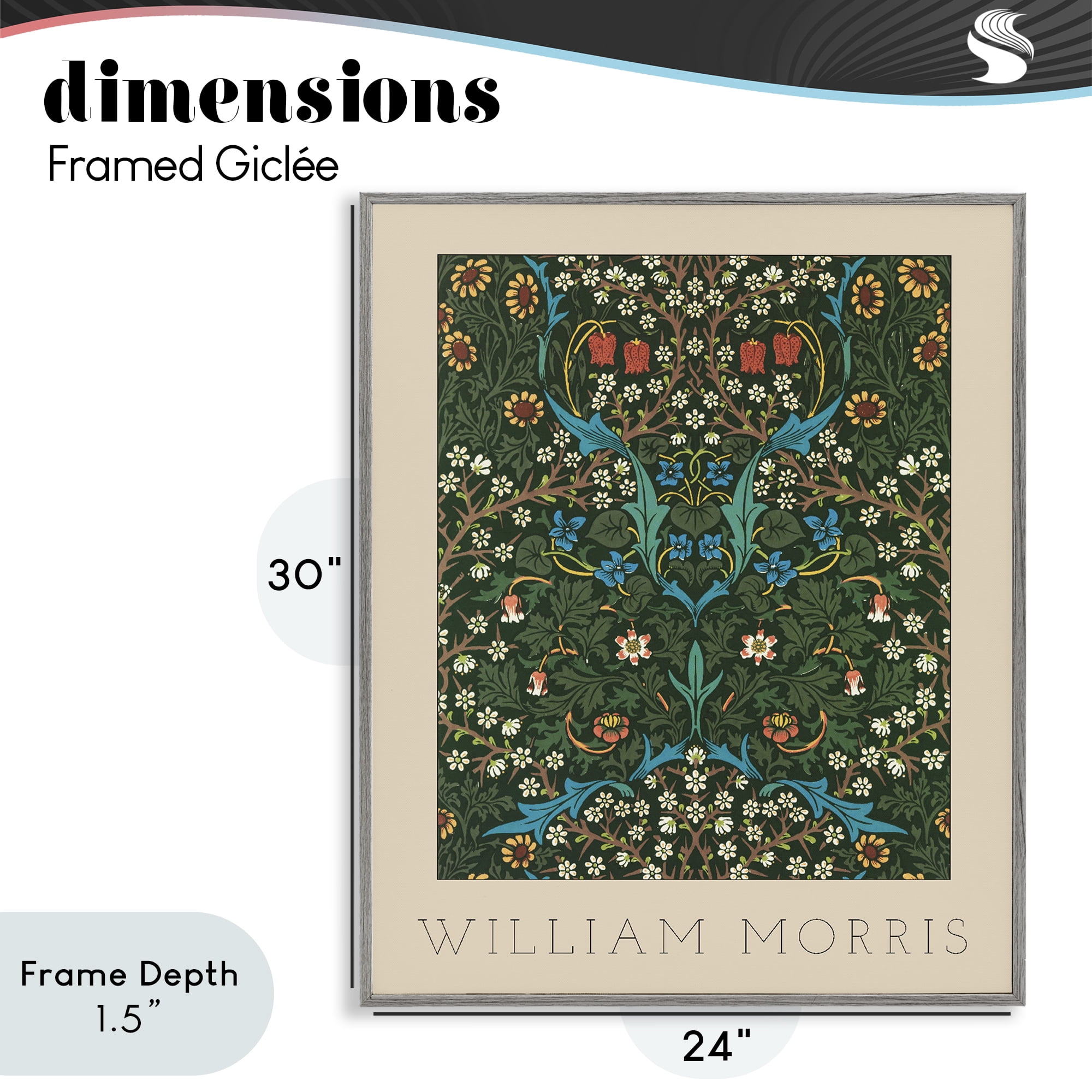 Stupell Industries Ornate Botanicals William Morris Gray Framed Giclee Art, design by Lil' Rue