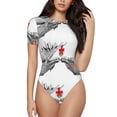 thumbnail image 2 of Goofa Moose Kissing Under Mistletoe Printed Women Rash Guard Short Sleeve,Tummy control Swimsuit Surfing Swimsuit Bathing Suit One Piece Swimsuit UPF 50-XX-Large, 2 of 9