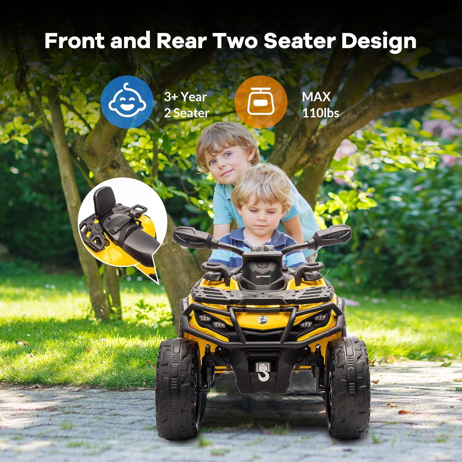 EastVita 2 Seater Ride On ATV for Kids, 12V Ride on Toy Car with Remote Control, 2WD Power, Music, 4 Wheeler Electric Car Battery Powered
