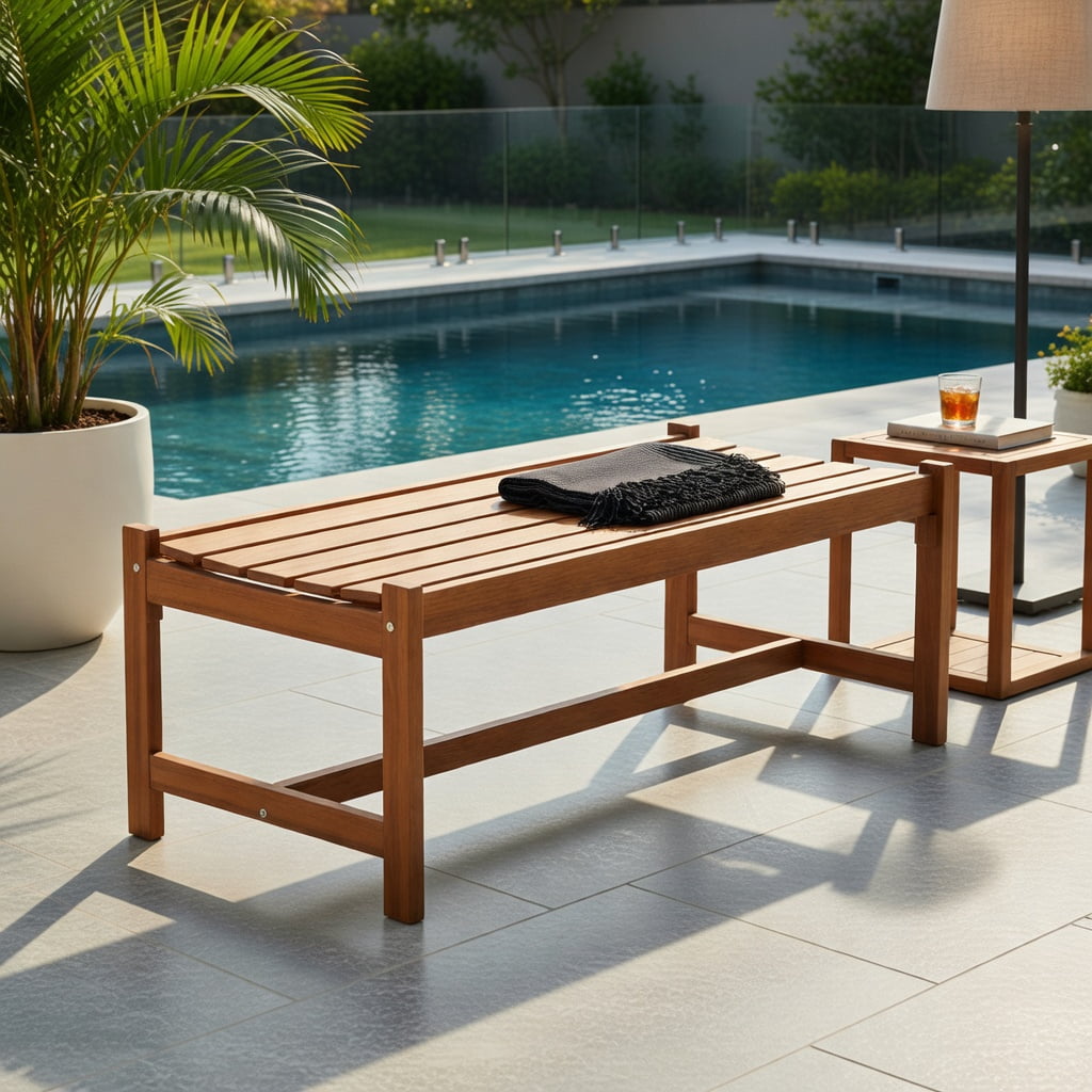 Hommoo 44" Outdoor Solid Hardwood Patio Bench, Teak Oil Finish, Ergonomic Slatted Seat, Easy Assembly, Natural