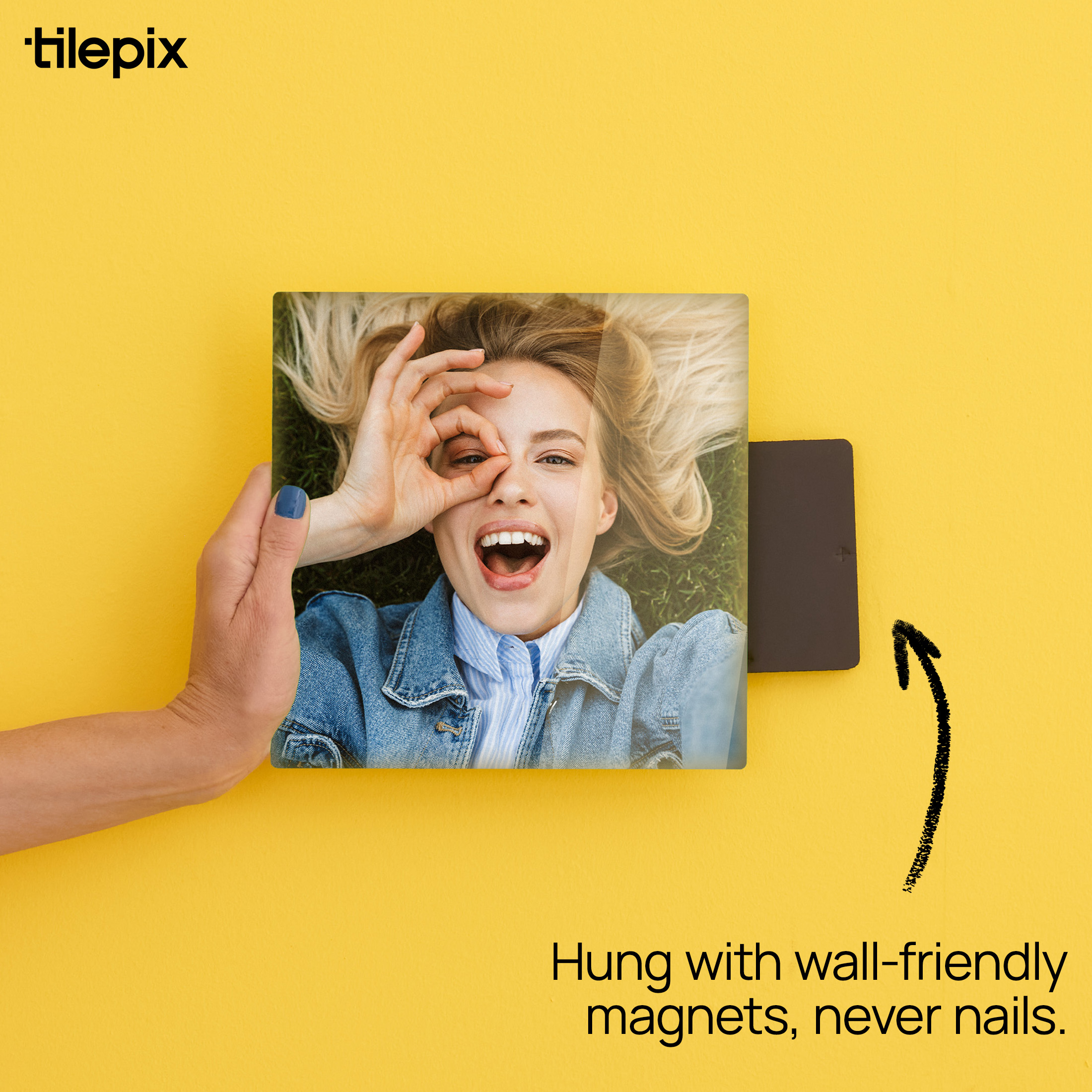 TilePix Glass Premium 8 x 8 Glass Picture Tile - Customizable Magnetic Photo Tile Picture Frame, Nail-Free Hanging Photo Frame