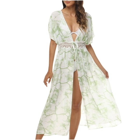 Couverture PEZHADA Swimsuit pour les Femmes, la Mode Décontractée des Femmes au Printemps et en Été Couvre la Plage Longue Style Vert