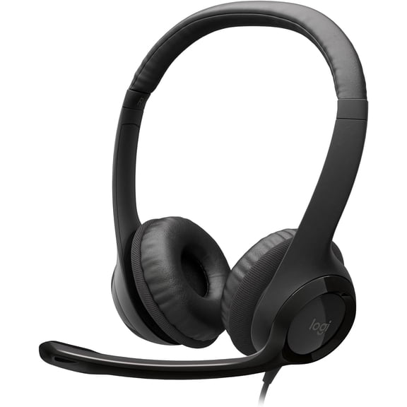 Logitech H390 Wired Headset, Stereo Headphones with Noise-Cancelling Microphone, USB, In-Line Controls, PC/Mac/Laptop - Black